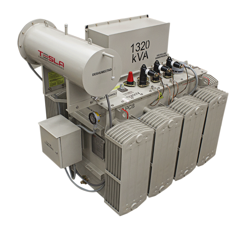 Transformadores Trifásicos en Aceite Convencional Especial 1320 KVA Serie 15 _ 1.2 KV, con terminales AT y BT en tapa, tanque de expasión y caja Protectora de BT