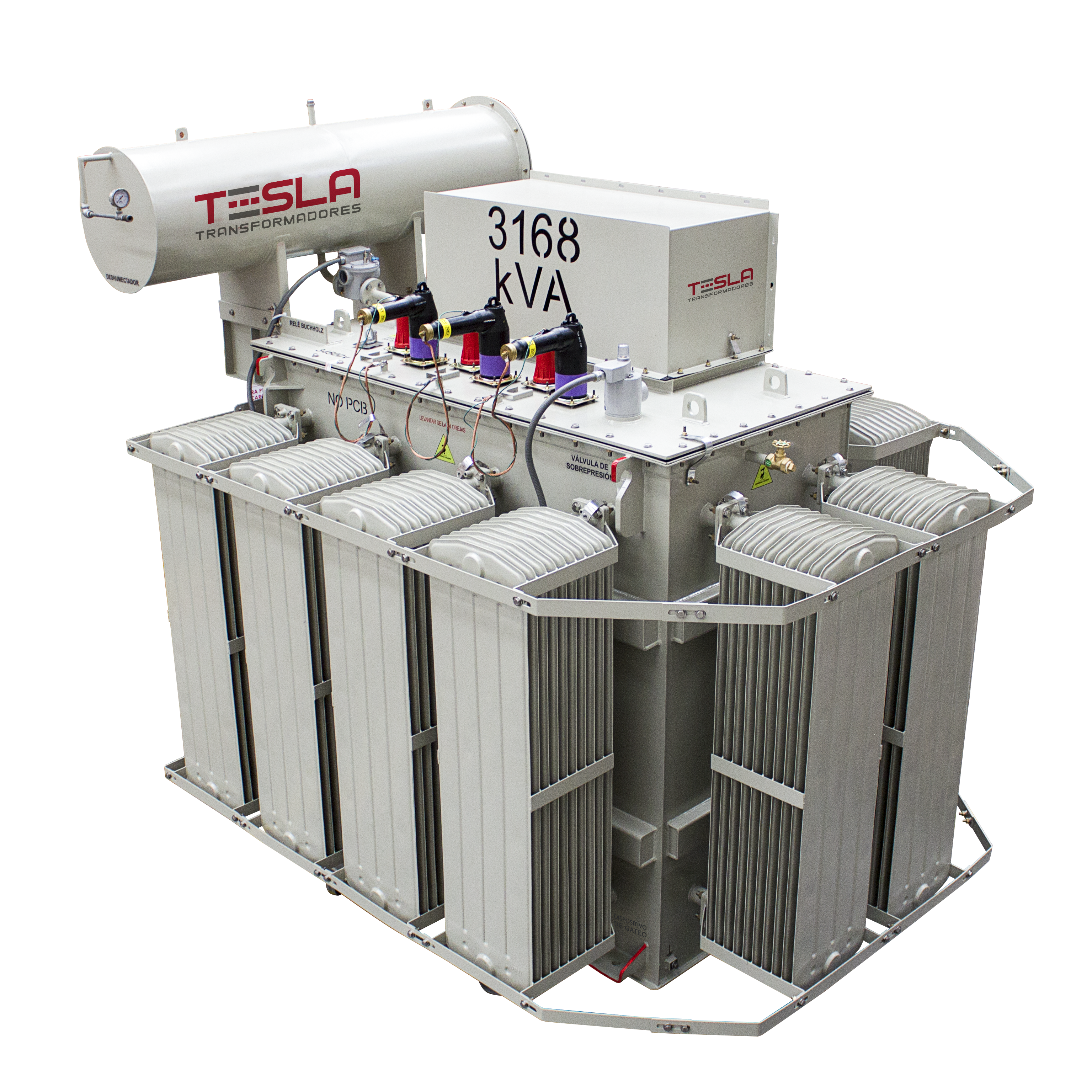 Transformadores Trifásicos en Aceite Convencional Especial 3168 KVA Serie 34,5 - 1.2 KV, doble voltaje en BT, con terminales AT y BT en tapa, tanque de expasión y caja Protectora de BT