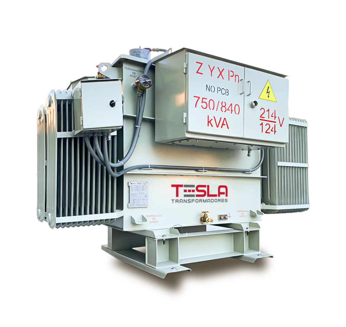 Transformador Trifásico Aceite Convencional 750-840 KVA Serie 34.5 _ 1.2 KV Factor K13 con Cajas Protectoras en los Pasatapas